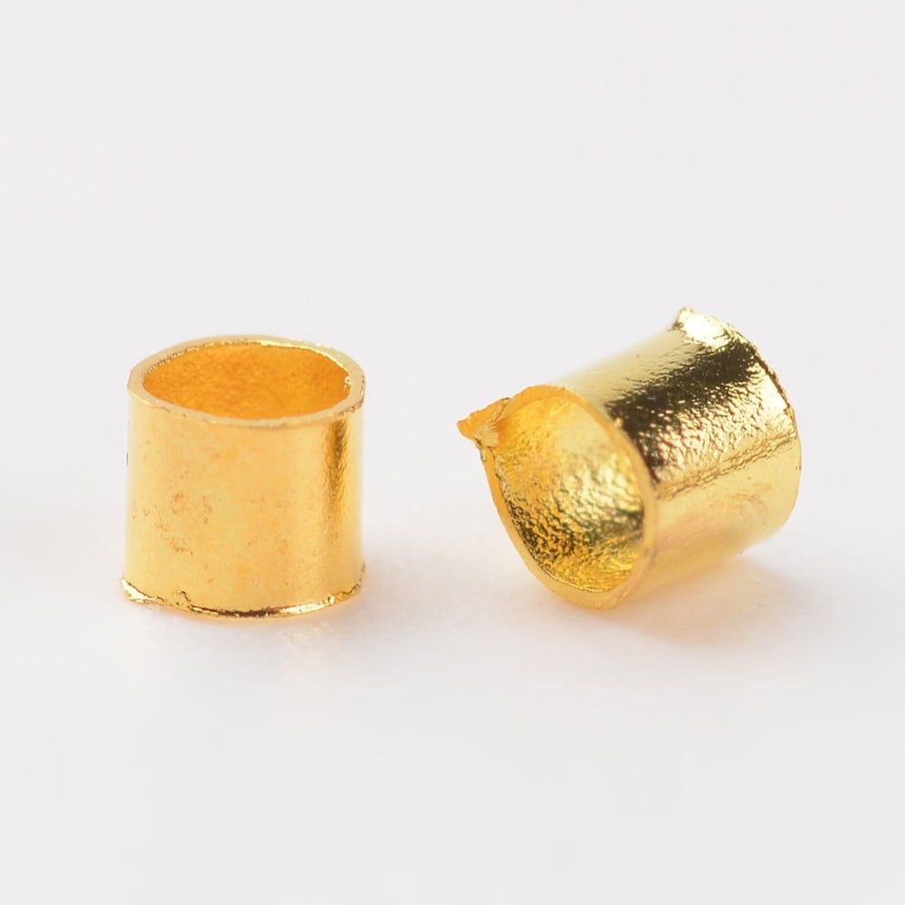 Brass Crimp Beads Cadmium Free & Lead Free Tube Golden color 2mm wide 2mm long hole: 1.5mm