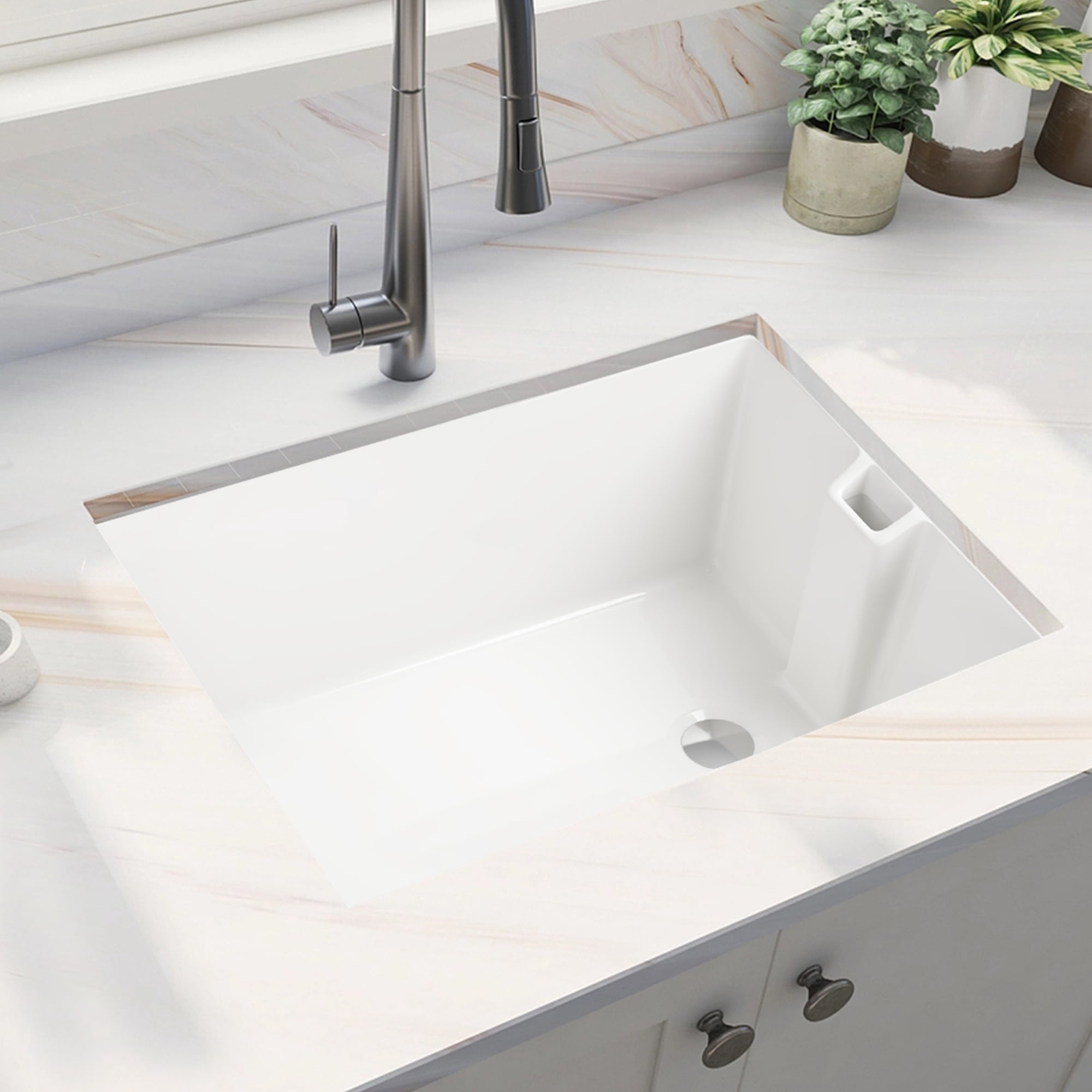 Izzovium 23.6" L x 18" W White Ceramic Single Bowl Kitchen Sink, Durable Scratch-Resistant & Easy to Clean, Perfect for Modern Kitchens