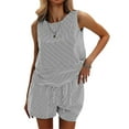 thumbnail image 2 of Women'S Summer 2 Piece Outfits Sleeveless Tank Top Matching Shorts Sets Cotton Striped Sweatsuits Black XXL, 2 of 8