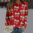 thumbnail image 2 of Fshinging Womens Sweatshirts Hoodies Full Bow Print Long Sleeve Crewneck Casual Ladies Pullover Tops, 2 of 4
