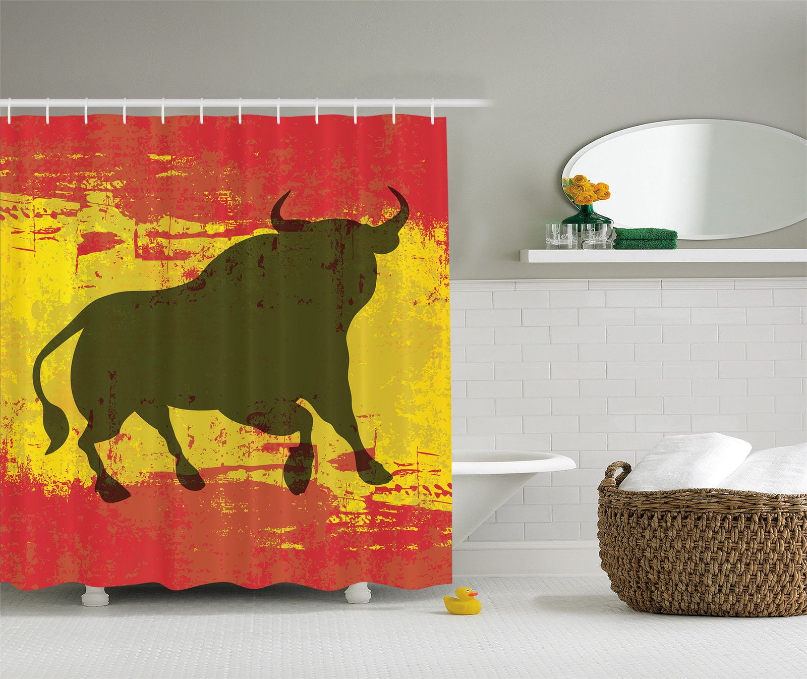Spanish Bull Antiqued Icon Spain Flag Grunge Funky Animal Decor Shower Curtain Spanish Bull Antiqued Icon Spain Flag Grunge Funky Animal Decor Shower Curtain