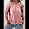 thumbnail image 4 of Camiseta de Cuello Redondo para Mujer, Blusa de Algodón de Media , Mangas 3/4, Informal, Holgada, Plisada, Básica. Rosa XXL, 4 of 7