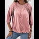 thumbnail image 4 of Camiseta de Cuello Redondo para Mujer, Blusa de Algodón de Media , Mangas 3/4, Informal, Holgada, Plisada, Básica. Rosa XXL, 4 of 7
