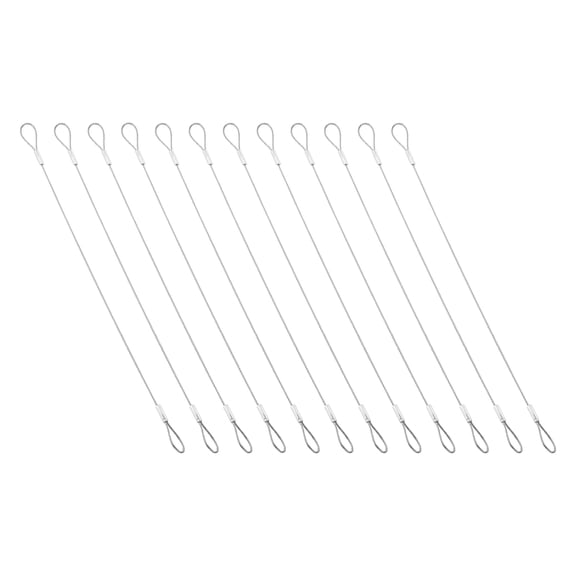 Uxcell 12 Pcs 7.8" Safety Cables, 3/64" (1mm) Core Diameter Stainless Steel Braided Wire Rope Outdoor Anti-Theft Security Cable with Double Loops for Luggage Stage Lighting Yard, Silver