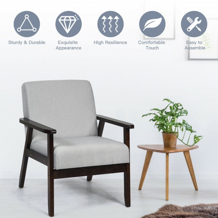 Finihen Mid-Century Modern Accent Chair, Retro Fabric Armchair, Solid Rubber Wood Fabric Accent Armchair, for Living Room, Light Gray Finihen Mid-Century Modern Accent Chair, Retro Fabric Armchair, Solid Rubber Wood Fabric Accent Armchair, for Living Room, Light Gray