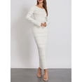 thumbnail image 4 of Faithtur Robe Longue Moulante pour Femmes Couleur Unie Col Rond Manches Longues Printemps Automne Mode Robe Tricotée, 4 of 9