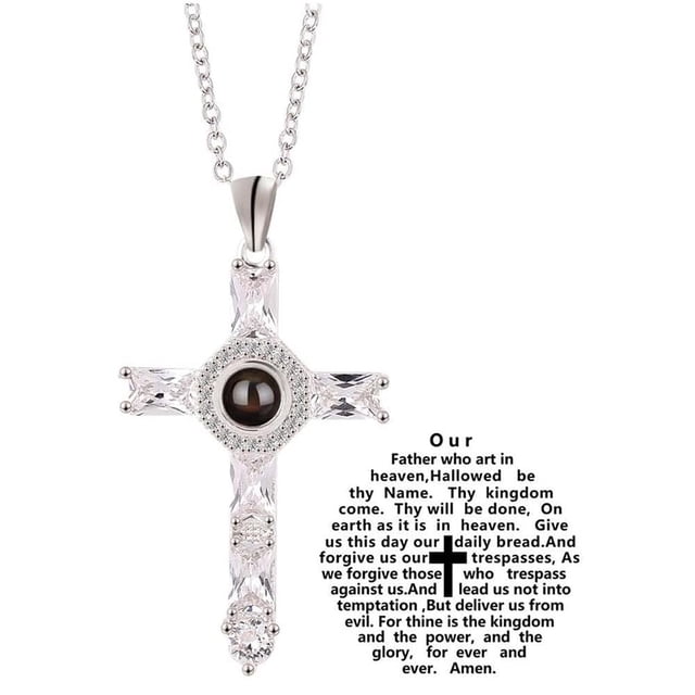 Cross Projection Necklace Choker Crystal Cross Lord's Prayer Cross Necklace for Friends Father's Gift