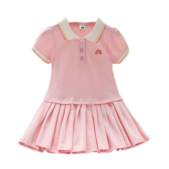 Daznico Girls Summer Romper Jumpsuit with Collar and Pleated Skirt Design Comfortable Stretch Fabric Playwear Outfit for Toddler,6-7 Years