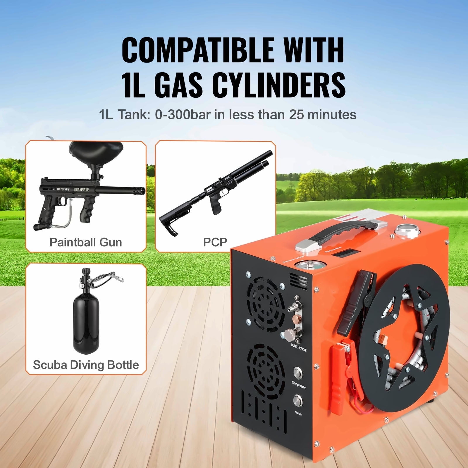 PCP Air Compressor 4500PSI, Portable Airgun Compressor with Water & Fan Cooling, Auto-Stop, DC 12V/AC 120V, for Paintball, Scuba & PCP Rifles