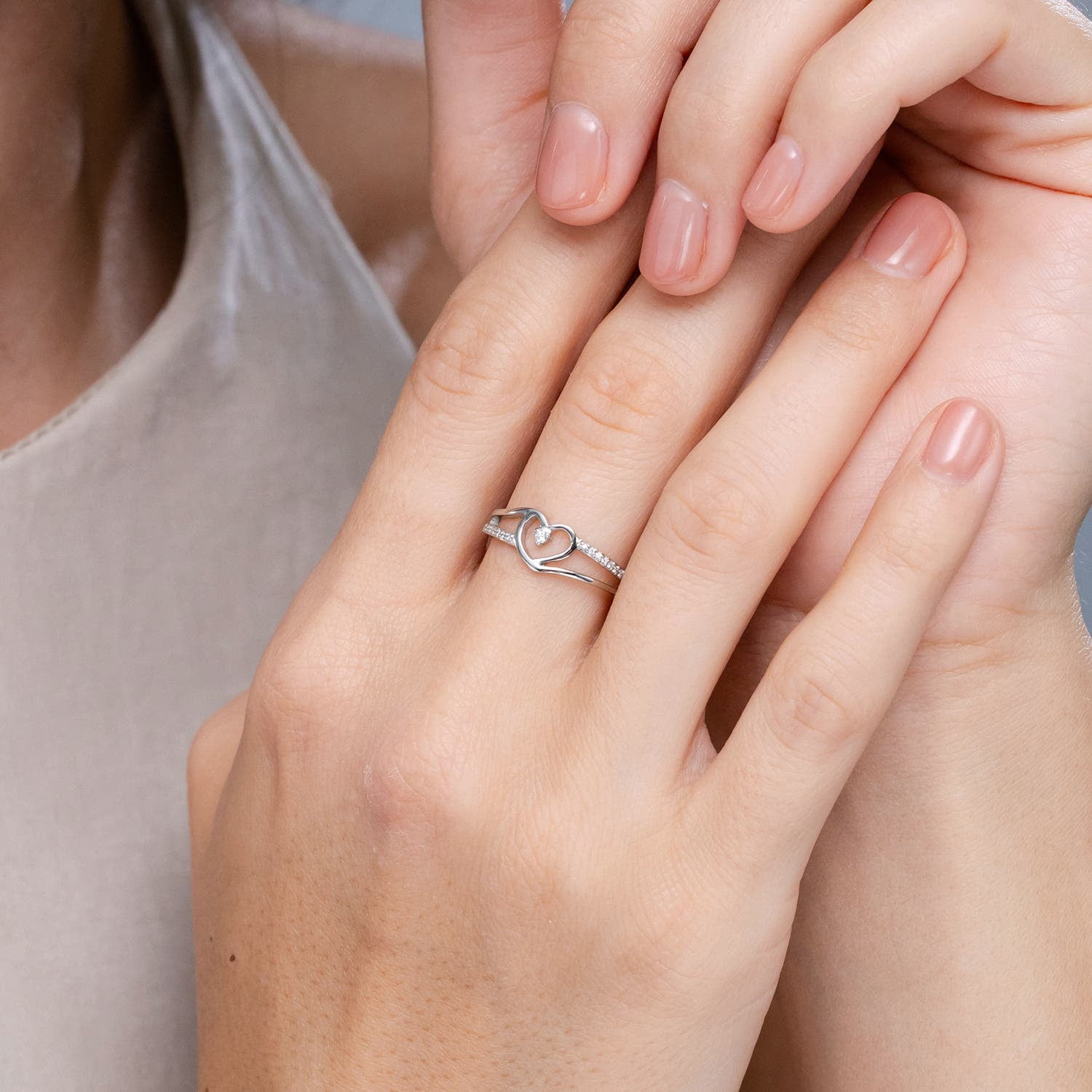 Angara Natural Diamond Heart Shaped Promise Ring in 14K Rose Gold for Women - Diamond Jewelry for April Born | 2.5mm Round Diamond Ring (Ring Size = 7.5)