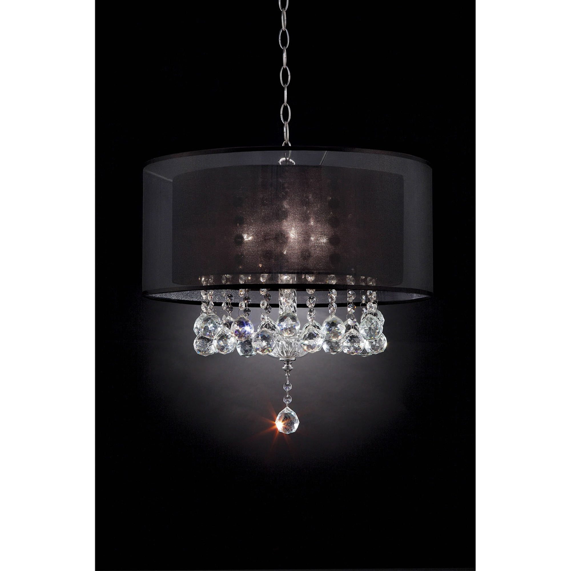 Ceiling Lamp with Hanging Crystal Droplets and Dark Drum Shade, Black