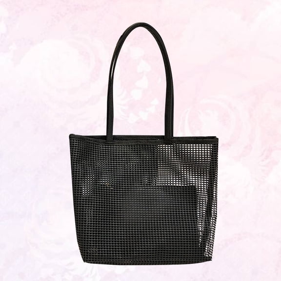 PBPBOX Black Mesh Tote Bag with Inner Pouch Lightweight Fashionable Shoulder Handbag