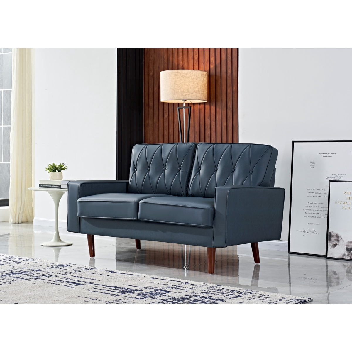 US Pride Modern Style Faux Leather Loveseat with Elegant Round Tapered Legs