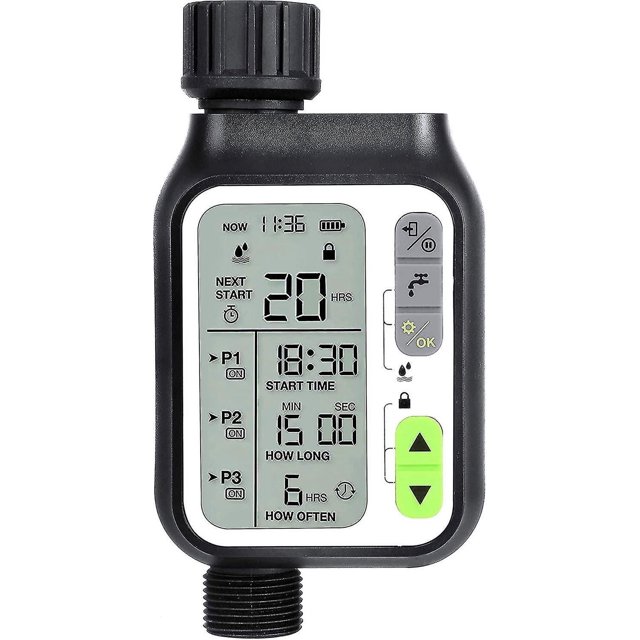 Temporizador de agua, temporizador de riego automático con 3 sistemas de riego separados/sensor de lluvia automático/modo de bloqueo para niños (hy)