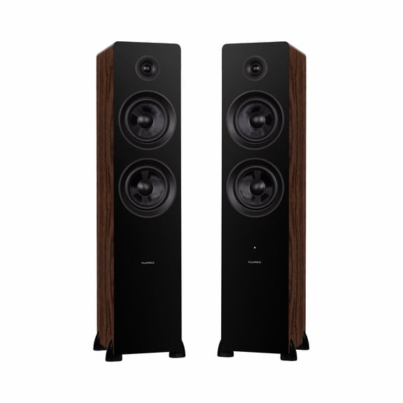 Fluance Ai81 Elite Powered 2-Way Floorstanding Tower Speakers, 150W Built-in Amplifier for 2.0 Stereo Music & Movie Listening, TV, Turntable, PC & Bluetooth - 2x RCA, Optical, Sub Out (Natural Walnut