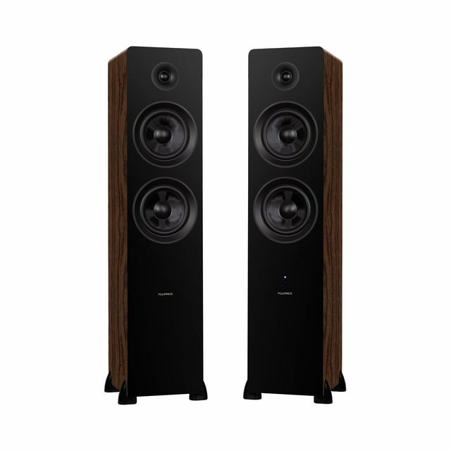 Fluance Ai81 Elite Powered 2-Way Floorstanding Tower Speakers, 150W Built-in Amplifier for 2.0 Stereo Music & Movie Listening, TV, Turntable, PC & Bluetooth - 2x RCA, Optical, Sub Out (Natural Walnut)