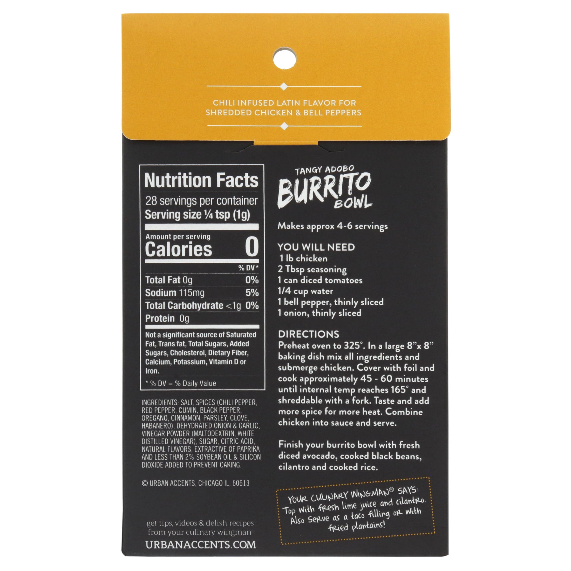 Urban Accents Tangy Adobo Burrito Bowl Main Dish Seasoning Mix 1 oz