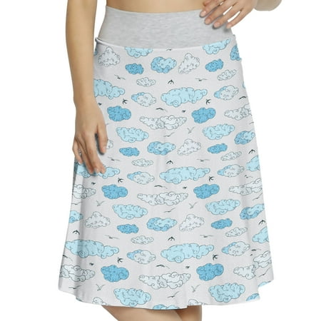 

Women s Clouds Curly Blue Motifs and Birds A-line Printed Skirt Casual Wear 3XL Multicolor Pale Blue by Ambesonne