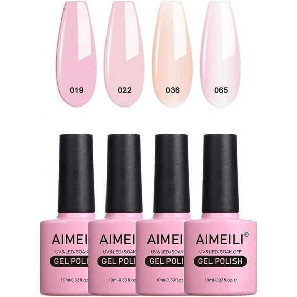 TRAHOO-Soak Off UV LED Gel Nail Polish Natural Sheer Pink Colour Gel Gift Set Of 4pcs X 10ml - Kit Set 17