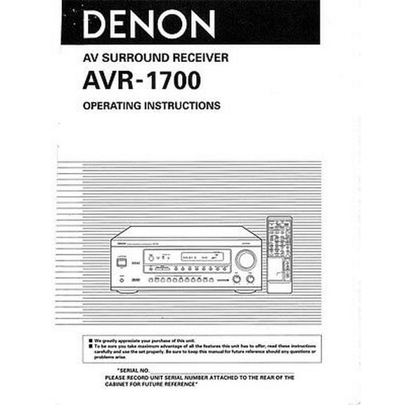 Instruction Manual ONLY for Denon AVR-1700 AV Receiver Owners Manual REPRINT