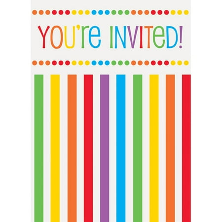 Rainbow Birthday Invitations, 8pk