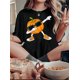 thumbnail image 1 of Camiseta con estampado de calabaza para mujer: informal, de manga corta y cuello redondo, elástica y lavable a máquina, perfecta para el verano y para practicar deportes., 1 of 7