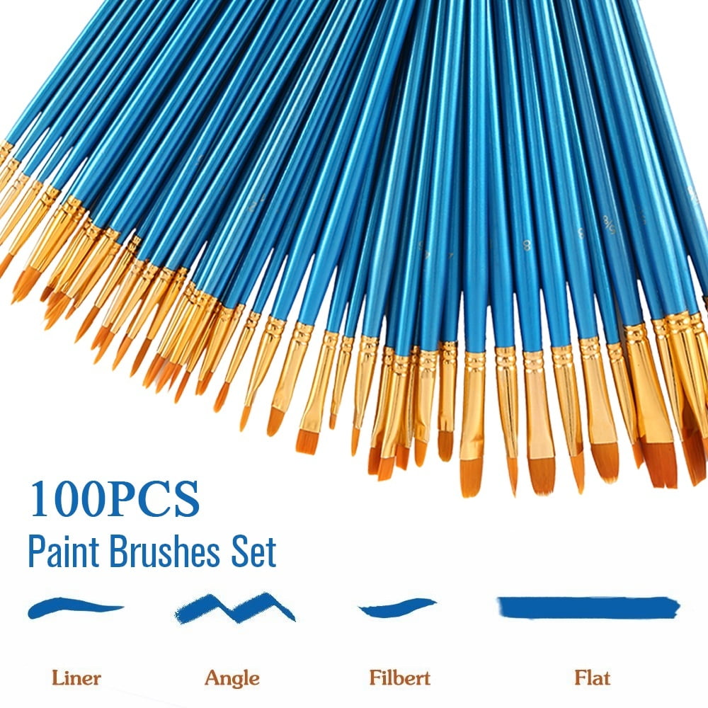 HOTBEST 17/50/100Pcs Kids Artist Oil Painting Brush Set Round Pointed Tip Nylon Wool Paint Brush