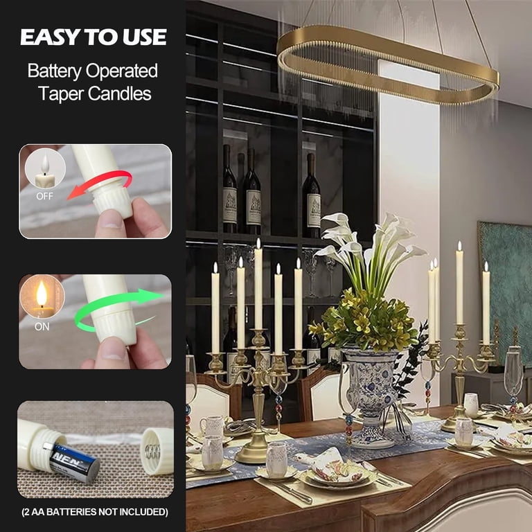 Hidawn 6-Pack Flameless Taper Candles, Ivory 10-Inch photo 4