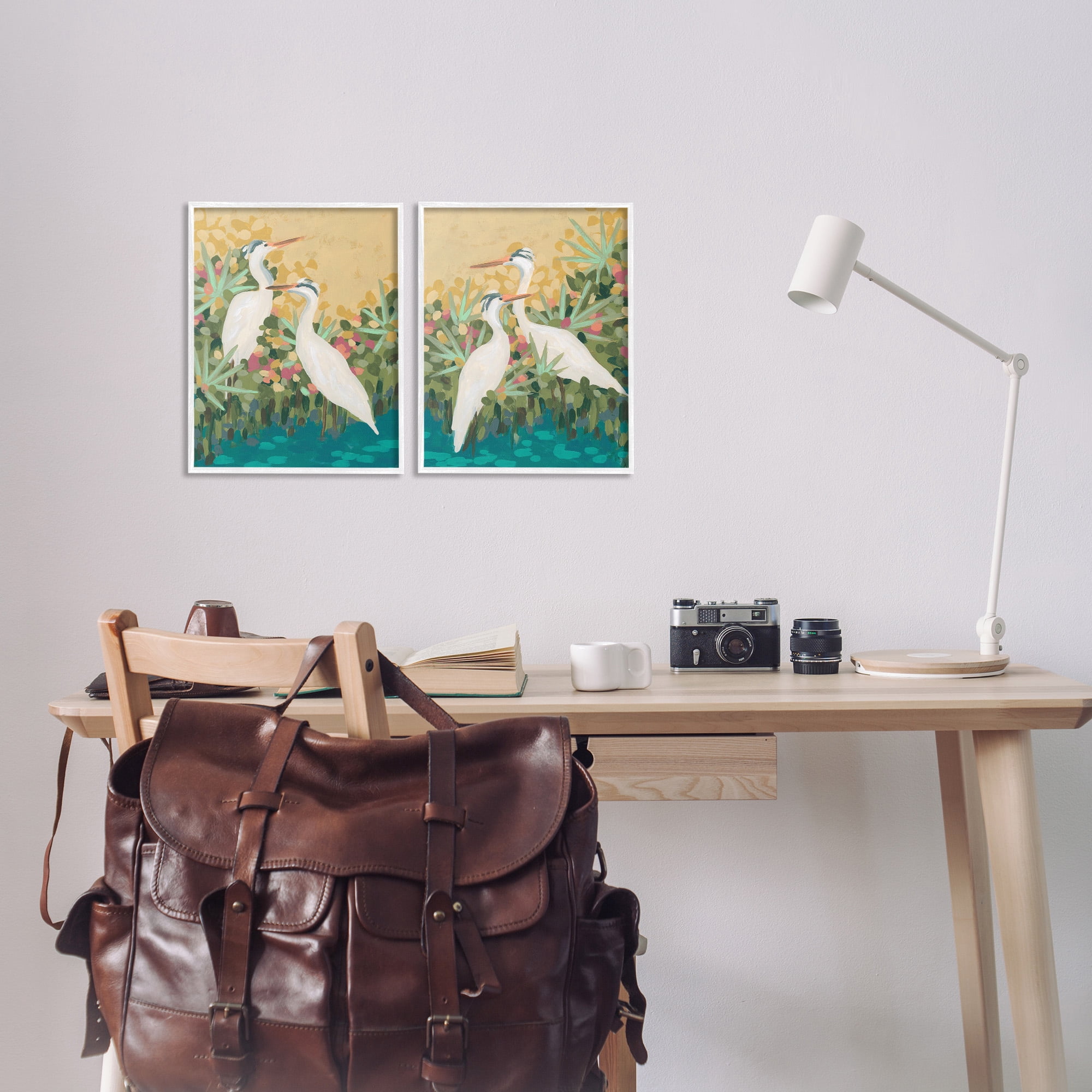 Stupell Industries Birds & Pond Botanicals Animals & Insects Painting White Framed Art Print Wall Art, 11 x 14, Set of 2
