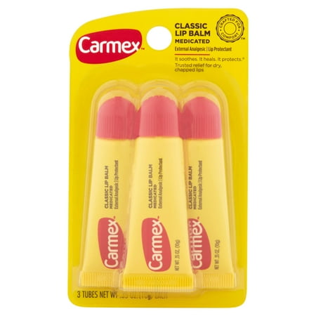Carmex Medicated Classic Lip Balm Tubes, .35 oz, 3 count (Pack of