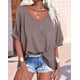 thumbnail image 4 of Camisetas de Gran Tamaño para Mujer, Cuello en V, Corta, Camisetas Holgadas Informales de Verano. Marrón L, 4 of 9