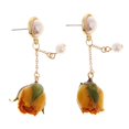 thumbnail image 2 of 1 Par De De Flores Naturales Naturales Preservados De Flores De Moda Macarena pendientes de flores de rosa cuelgan, 2 of 8