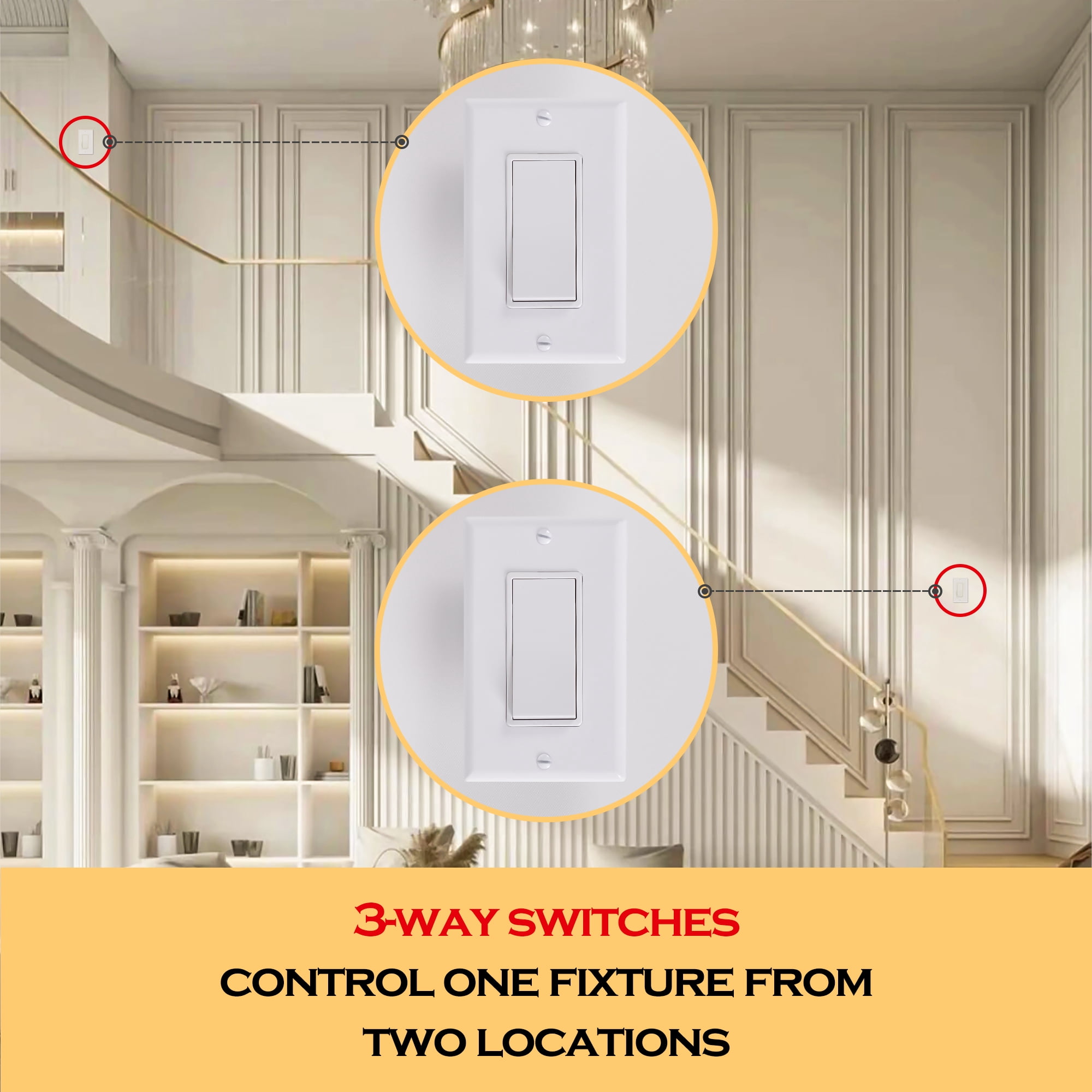 ENERGETIC 10 Pack 15 Amps Decorator Rocker 3-way Light Switch, Residential Grade Quiet Electrical on/off Wall Switch, UL Listed