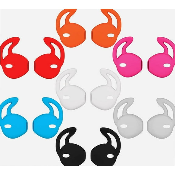 Ear Hook Cover Tips for Earphone Headphones [7 Pairs] Anti-Slip Soft Silicone Ear Gels for Earpods Earbuds, Black, White, Red, Orange, Clear, Blue, Hot Pink