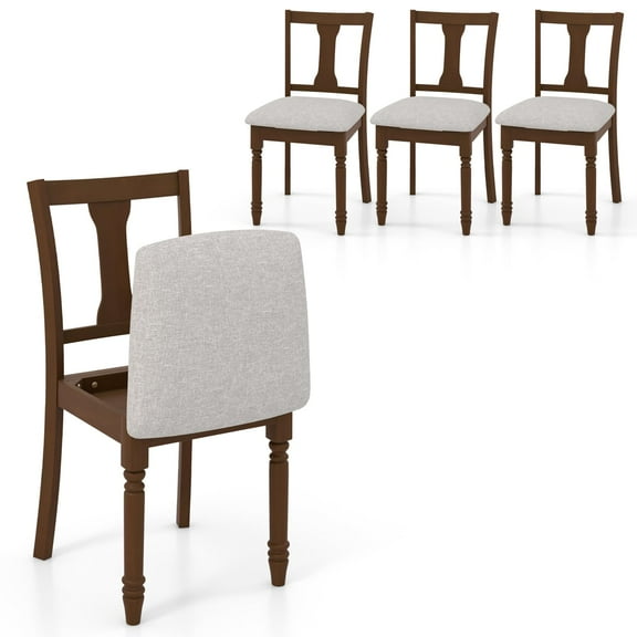 Farmhouse Dining Room Chairs Set of 4, Wooden Armless Side Chairs with Upholstered Seat, Acacia Wood Frame for Strength, Max Load 350 Lbs, Flip-Up Seat for Storage, Walnut
