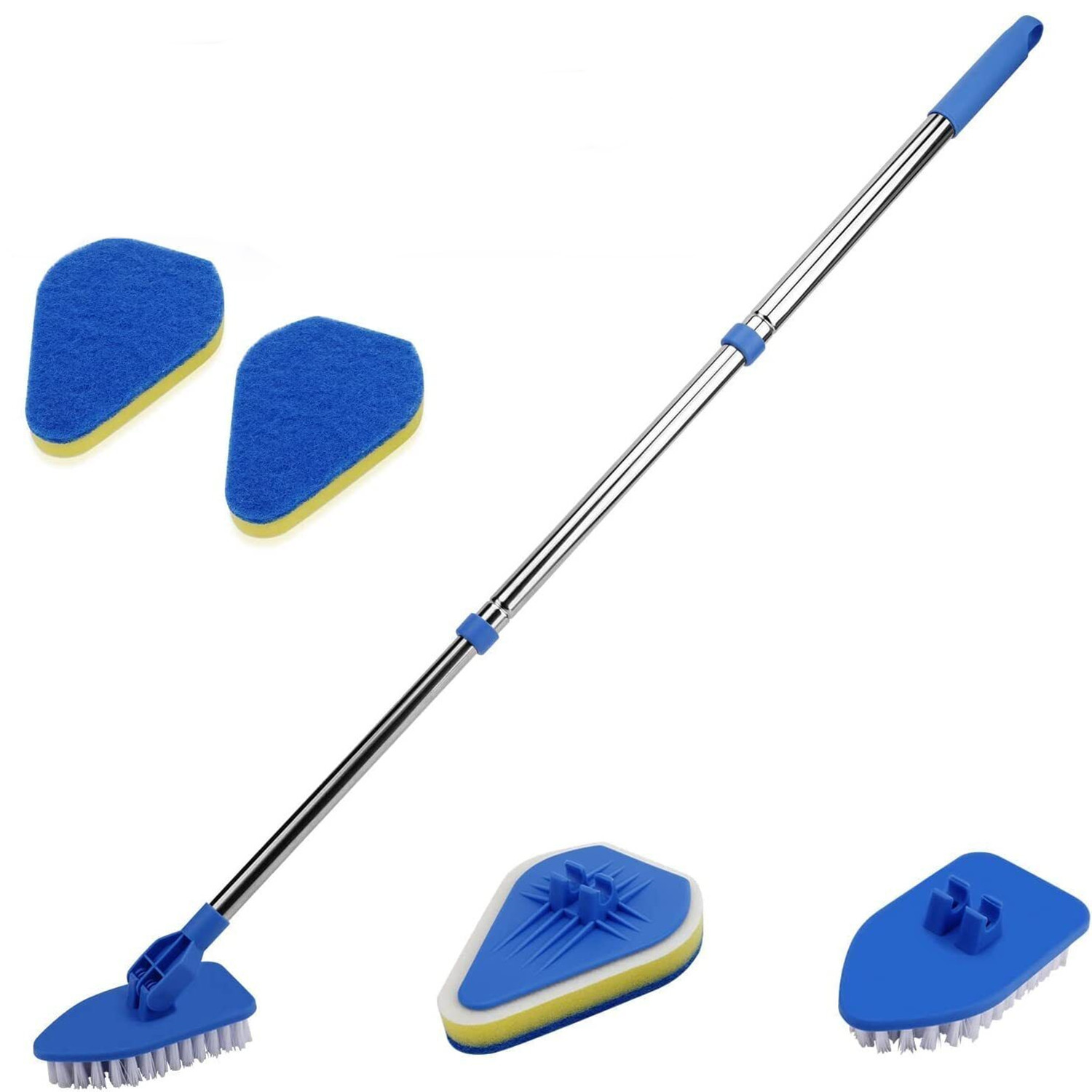 Tile Tub Scrubber Brush with 3 Sponge Brush and Extendable Long Handle