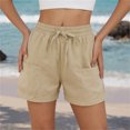 thumbnail image 2 of Inglocry Linen Shorts Women Casual Wide Leg High Waisted Summer Shorts Comfy Elastic Waist Beach Shorts with Pockets Khaki 2XL, 2 of 5