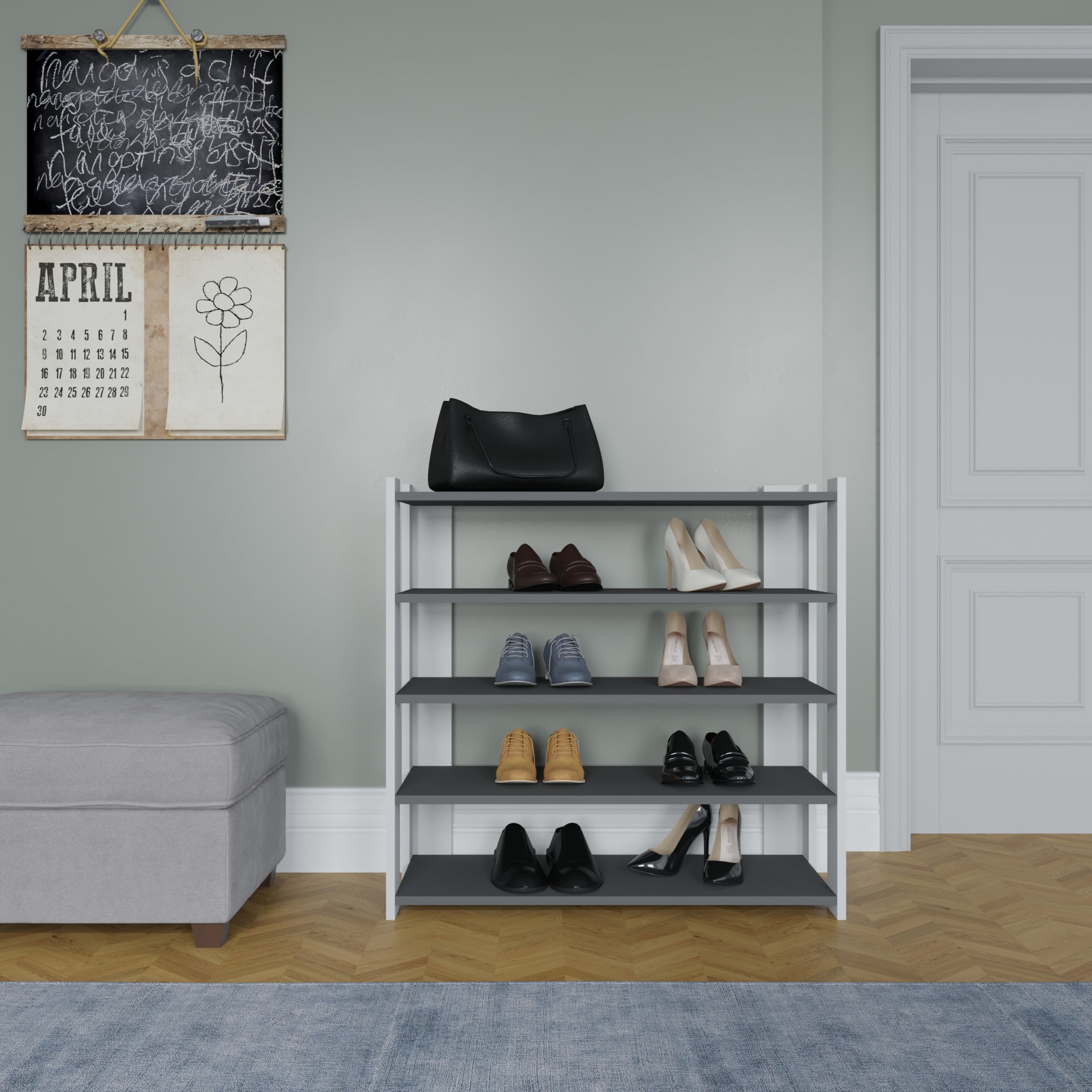 Ada Home Decor Furniture 4 Tier 16 Pair White Anthracite Gordon Modern Shoe Rack