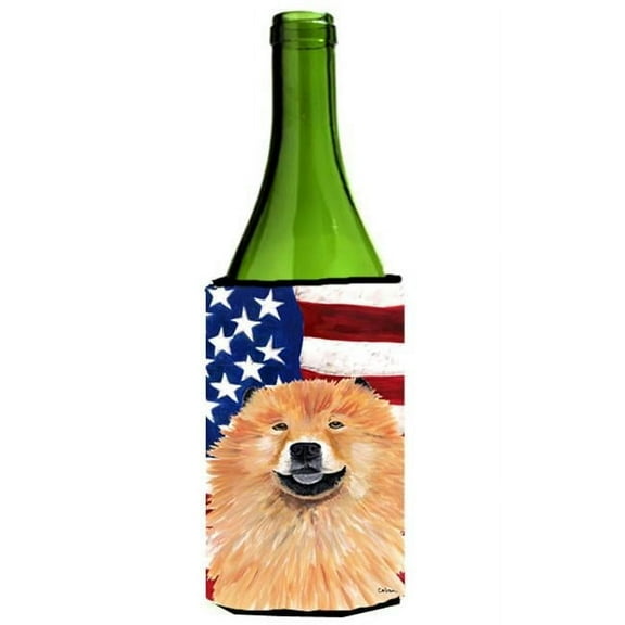 Usa American Flag With Chow Chow Wine bottle sleeve Hugger - 24 oz.