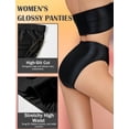 thumbnail image 4 of Ausing Oil Glossy Briefs for Women Shiny Smooth Panties Seamless Stretch High Waisted Underpants High Cut Soft Comfort Underwear Rave Bottom Black S, 4 of 6