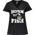 thumbnail image 3 of Inktastic Born to Fish Women's Plus Size V-Neck T-Shirt, 3 of 5