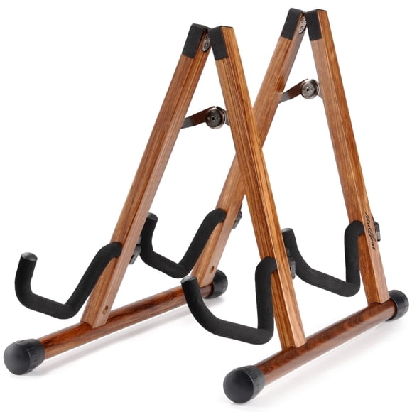 Musbeat Double Guitar Stand, Zebra Wood A-Frame Floor Holder with Padded Foam, Dual Instrument Stand for Acoustic, Electric, Bass