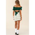 thumbnail image 3 of Women's Ruffle Short Sleeve Tie Up Back Crop Top Off Shoulder Bardot Blouse,Dark Green,L, 3 of 6