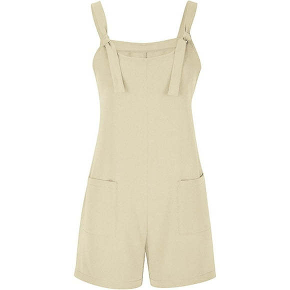 Women's Tie Shoulder Overall Shorts Scoop Neck Romper Jumpsuit With Pocket