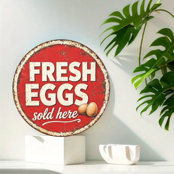Farm Fresh Eggs Round Metal Tin Sign For Kitchen Or Farmhouse Wall 8x8 Inch Round