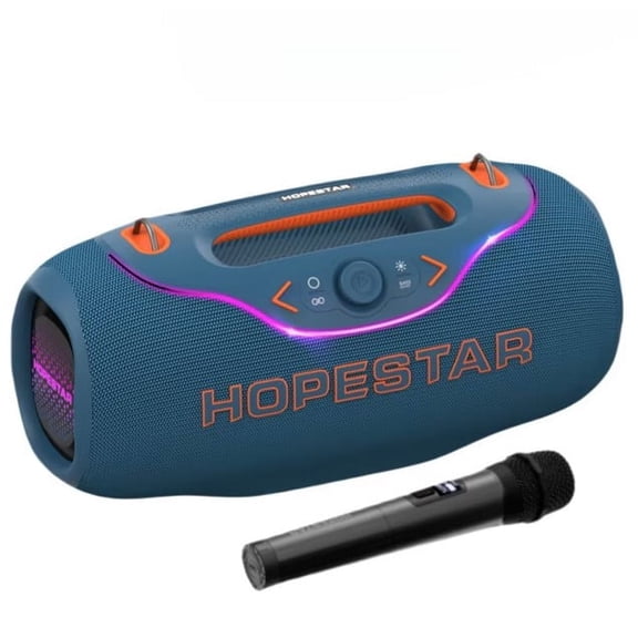 200W Wireless Bluetooth Speaker with 1 Microphone, RGB Lights, Big Bass, 10M Range, Blue