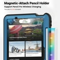 thumbnail image 3 of Shockproof Case for Apple iPad Air 11 Inch M3 M2 2025/2024, Rugged Hybrid Protective Cover with Pencil Holder & Shoulder Strap Kids Friendly Rotating Kickstand Case for iPad Air 11 Inch, Navyblue, 3 of 9