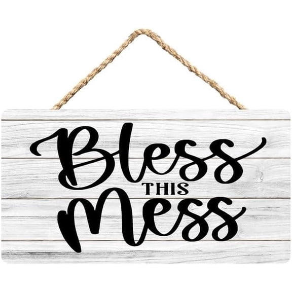 Rustic Wooden Sign Decor - Bless This Mess - Wood Plaque Home & Office Inspirational Gifts Hanging Wall Signs 6x12 IN