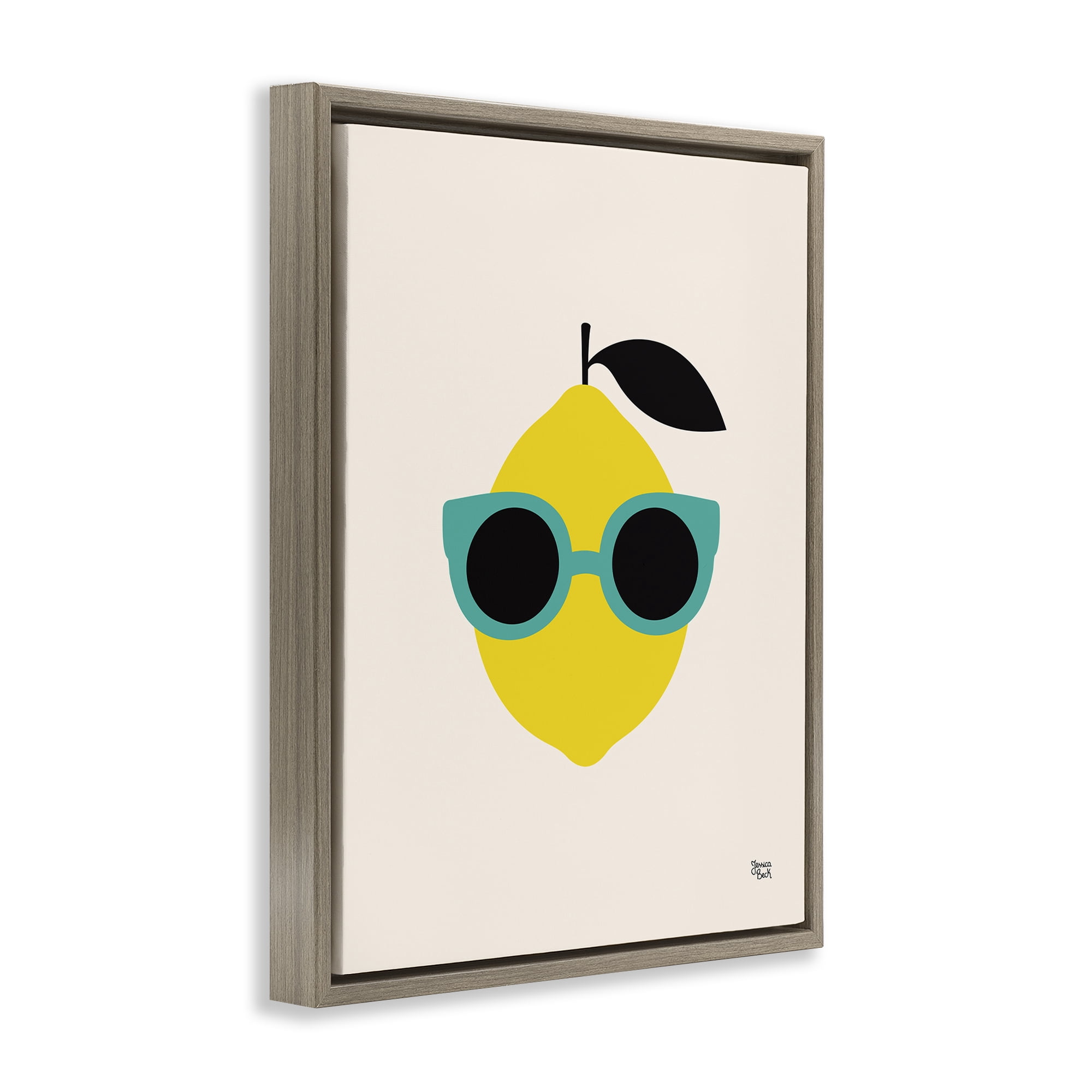 Stupell Industries Lemon with Sunglasses Food & Beverage Painting Brown Floater Framed Canvas Art Print Wall Art, 25 x 31