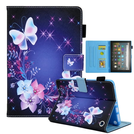 HD 8 (10th Generation) Case 2020, Dteck Cute Pattern PU Leather Folio Flip Case Multi-angle Stand Cover for Amazon Kindle Fire HD 8 (2020), 25# Purple Butterfly